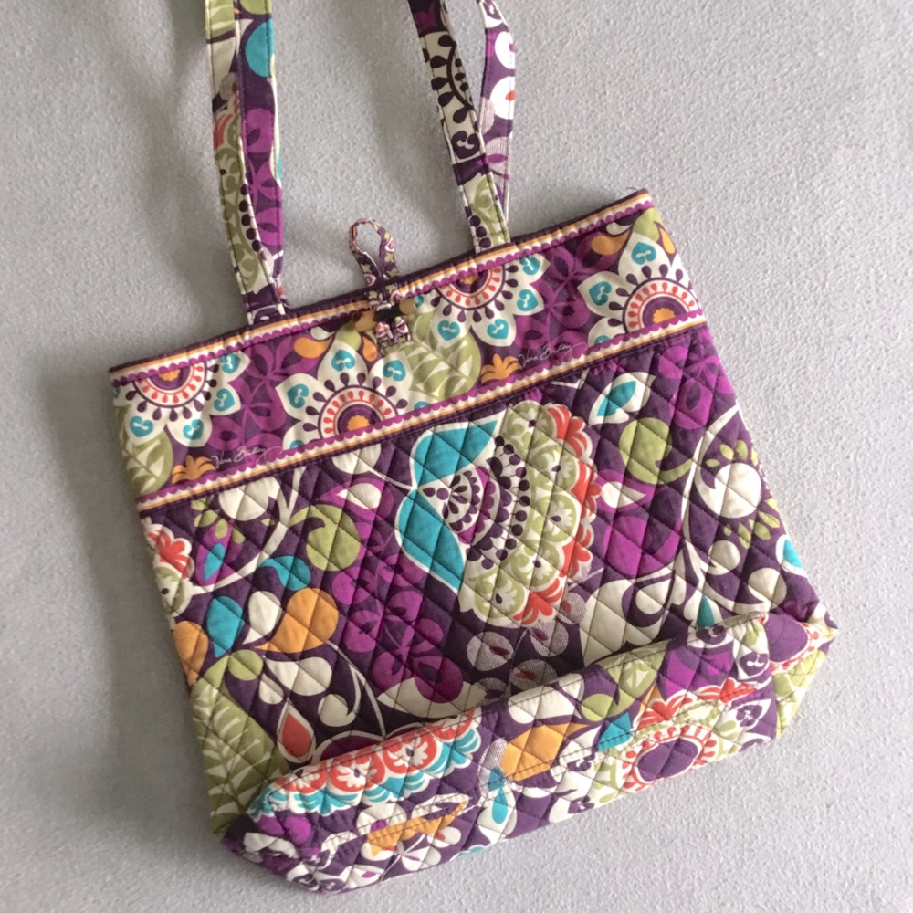 Vera Bradley Plum Crazy Floral Quilted Large Tote Bag